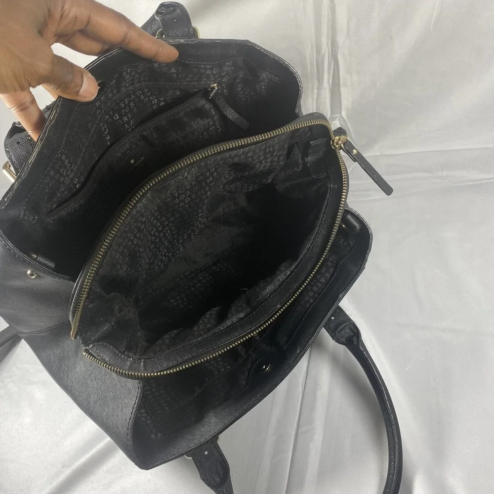 Kate Spade Satchel Bag Womens Black Leather Structured Tote Purse Gold Hardware - Picture 7 of 10